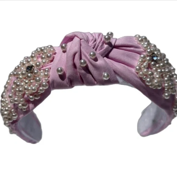 238. The Pink Bow Pearled Crystal Headband - Picture 2 of 3